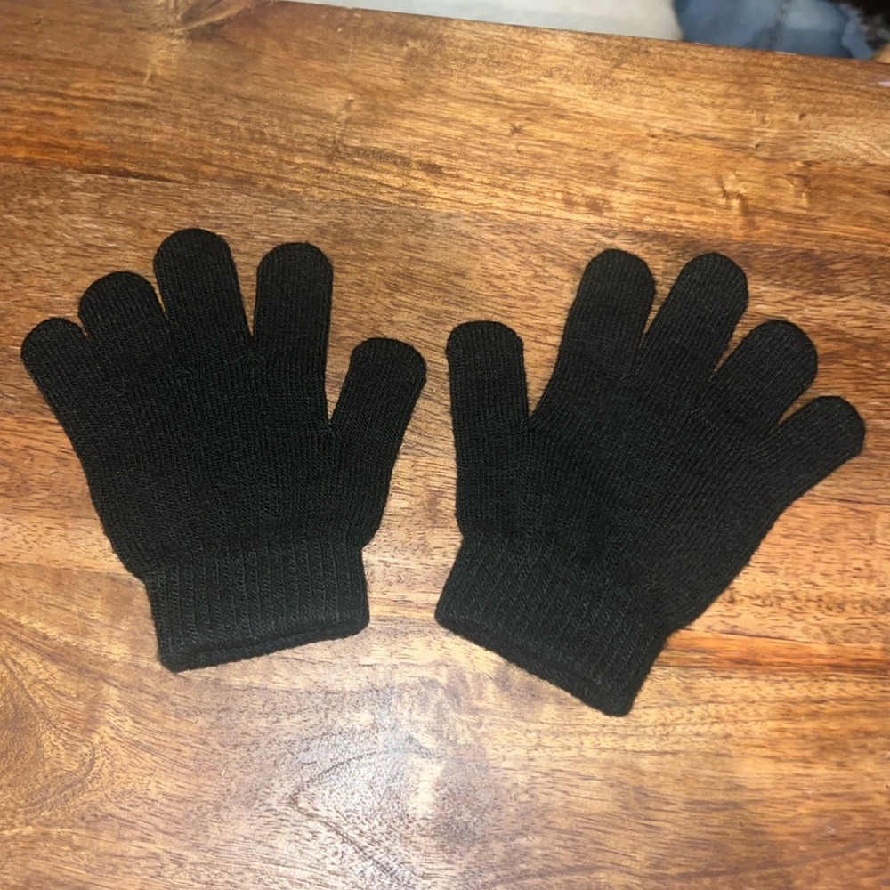Kids black mittens cold weather hand gloves one size plain black winter gear